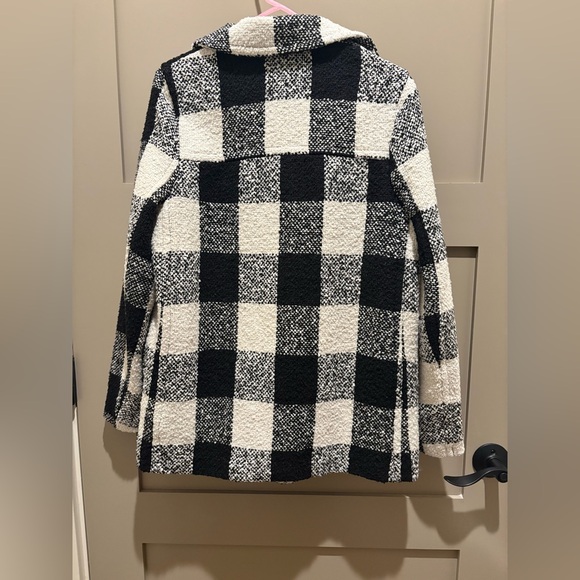 Forever 21 Black and Cream Plaid Pea Coat - Picture 4 of 5